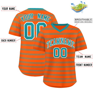 Custom Orange Aqua Personalized Horizontal Stripe Authentic Pullover Baseball Jersey