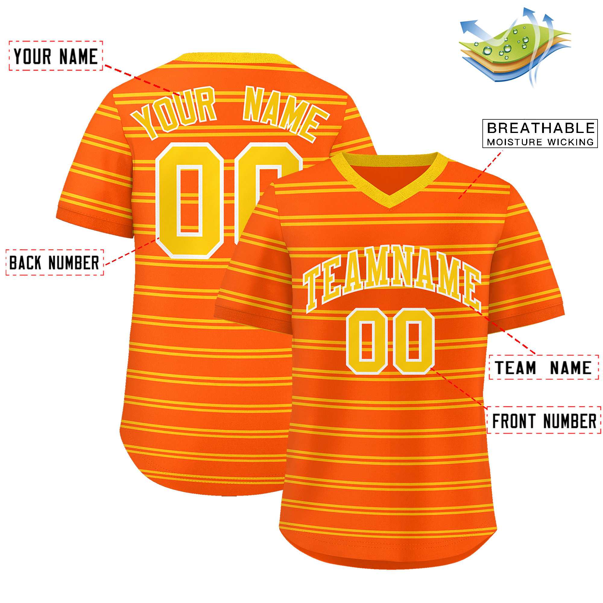 Custom Orange Gold Personalized Horizontal Stripe Authentic Pullover Baseball Jersey