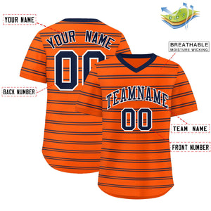 Custom Orange Navy Personalized Horizontal Stripe Authentic Pullover Baseball Jersey