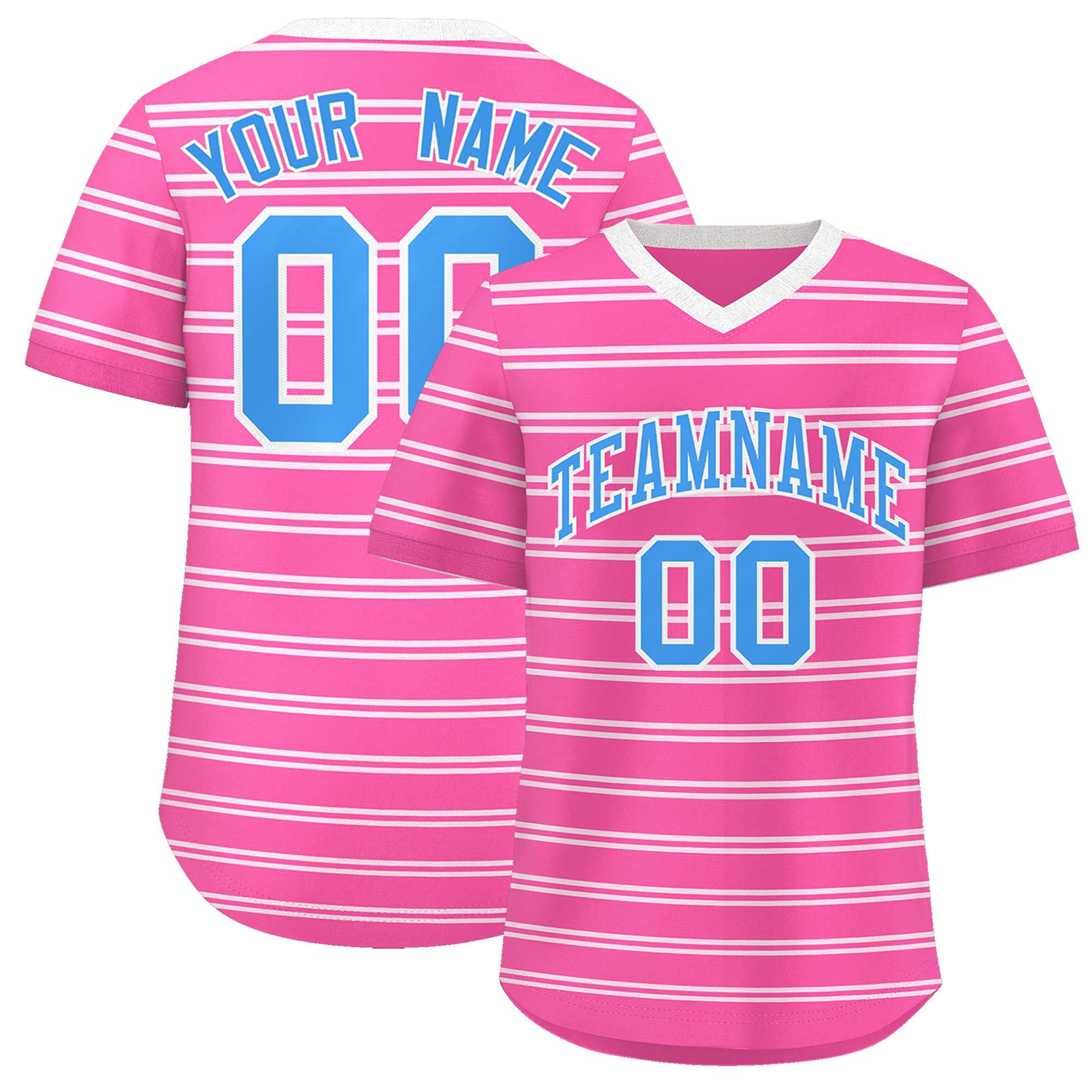 Custom Pink White Personalized Horizontal Stripe Authentic Pullover Baseball Jersey