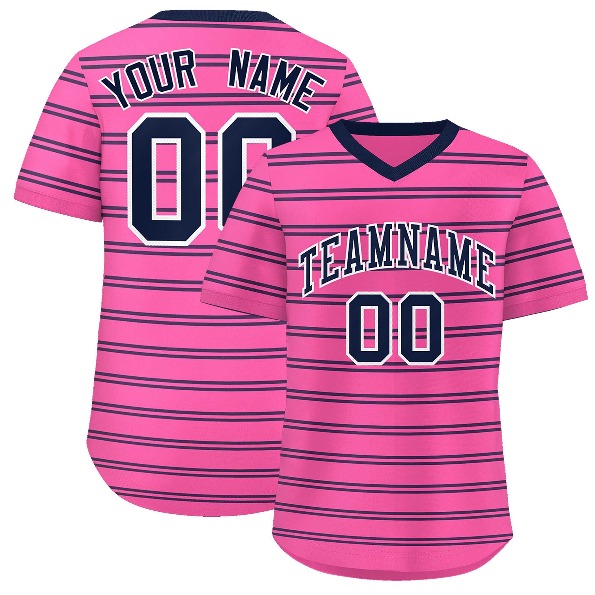 Custom Pink Navy Personalized Horizontal Stripe Authentic Pullover Baseball Jersey