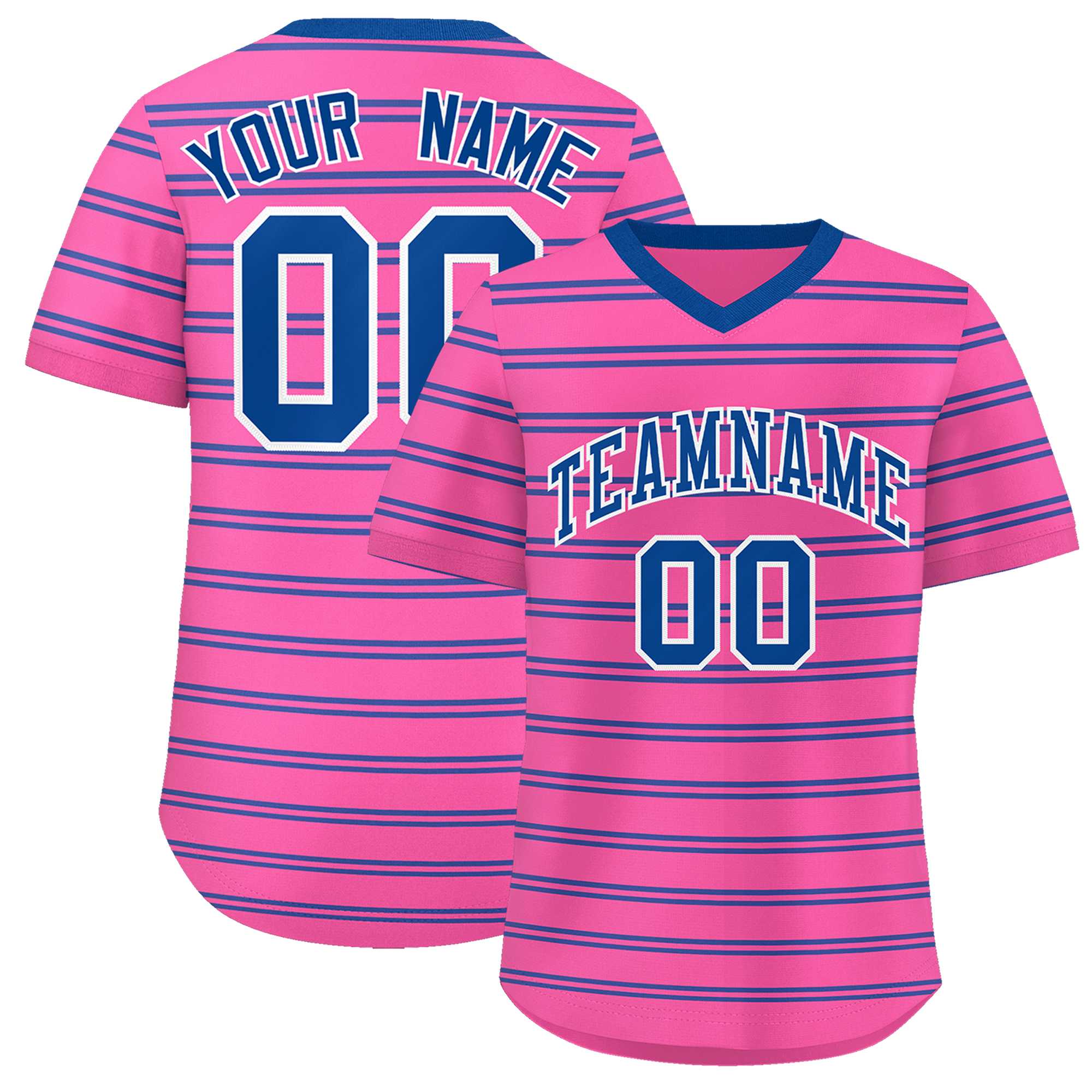 Custom Pink Royal Personalized Horizontal Stripe Authentic Pullover Baseball Jersey