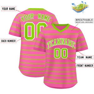 Custom Pink Neon Green Personalized Horizontal Stripe Authentic Pullover Baseball Jersey