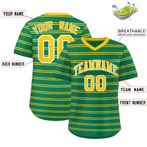 Custom Kelly Green Gold Personalized Horizontal Stripe Authentic Pullover Baseball Jersey