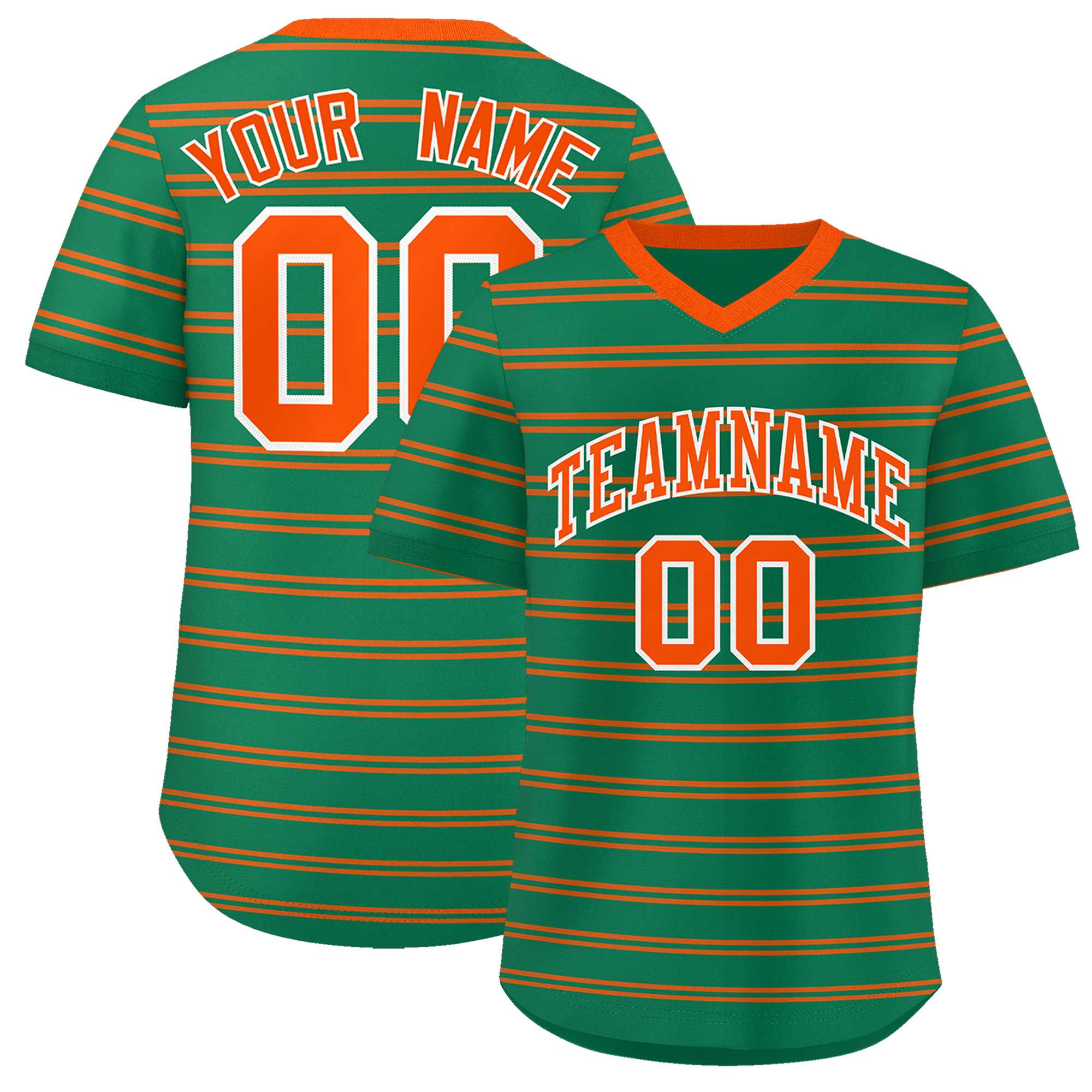 Custom Kelly Green Orange Personalized Horizontal Stripe Authentic Pullover Baseball Jersey