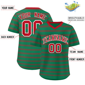 Custom Kelly Green Red Personalized Horizontal Stripe Authentic Pullover Baseball Jersey