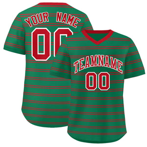 Custom Kelly Green Red Personalized Horizontal Stripe Authentic Pullover Baseball Jersey