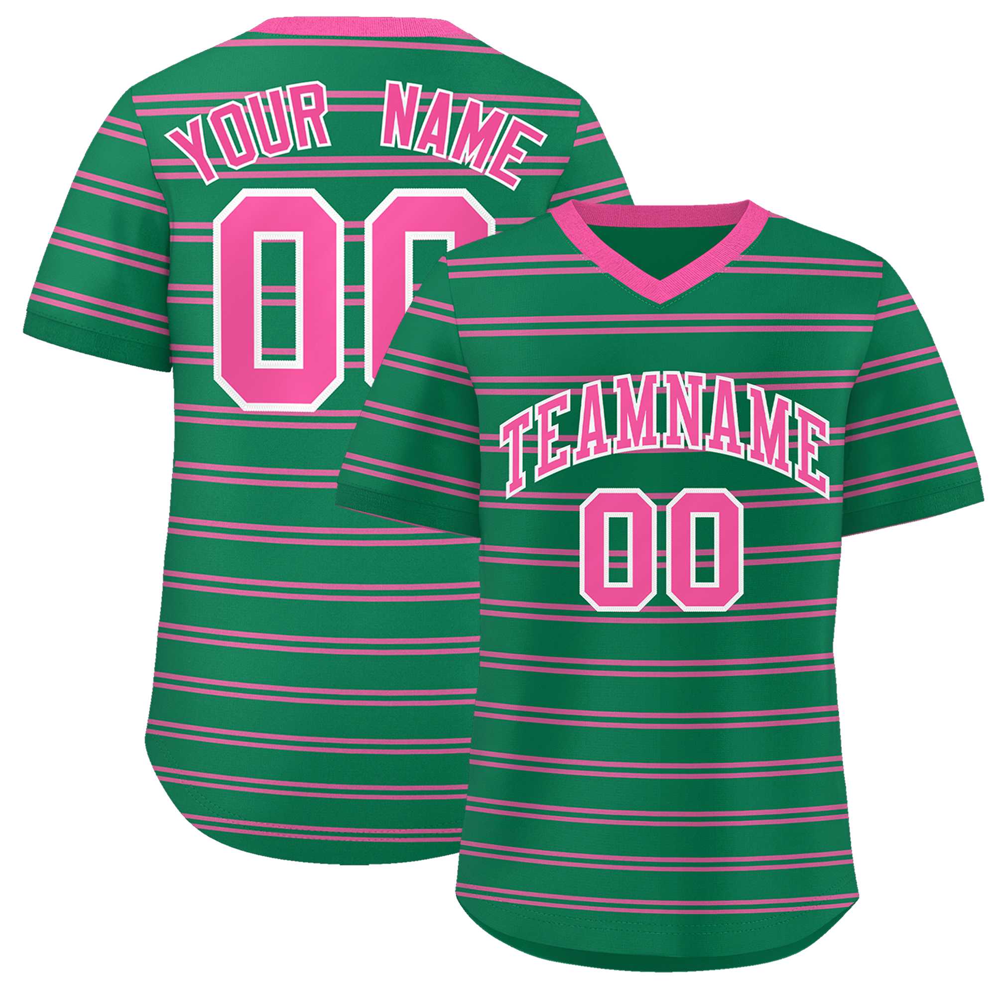 Custom Kelly Green Pink Personalized Horizontal Stripe Authentic Pullover Baseball Jersey