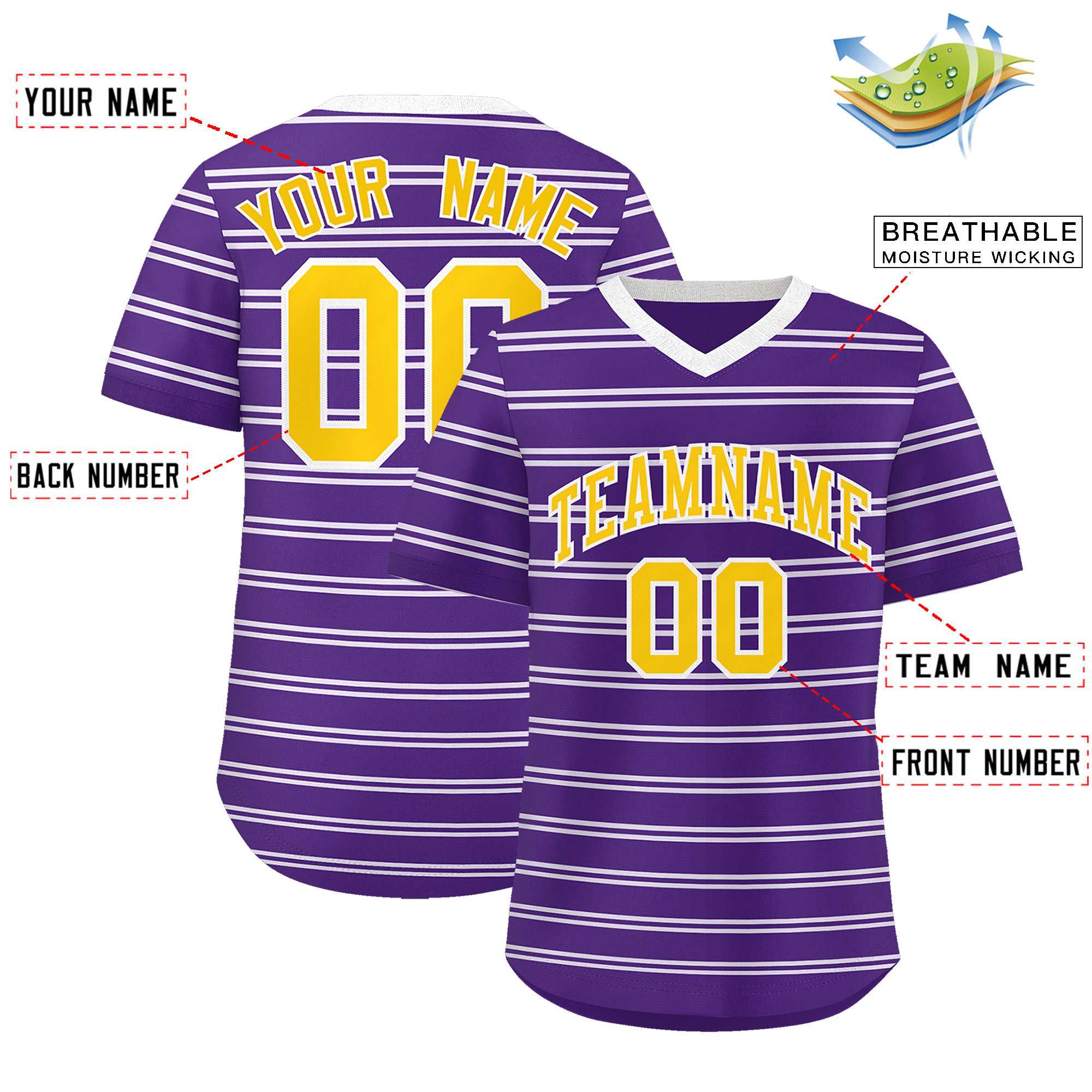 Custom Purple White Personalized Horizontal Stripe Authentic Pullover Baseball Jersey