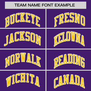 Custom Purple Gold Personalized Horizontal Stripe Authentic Pullover Baseball Jersey