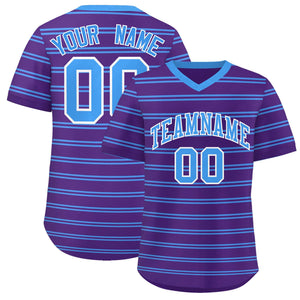 Custom Purple Powder Blue Personalized Horizontal Stripe Authentic Pullover Baseball Jersey