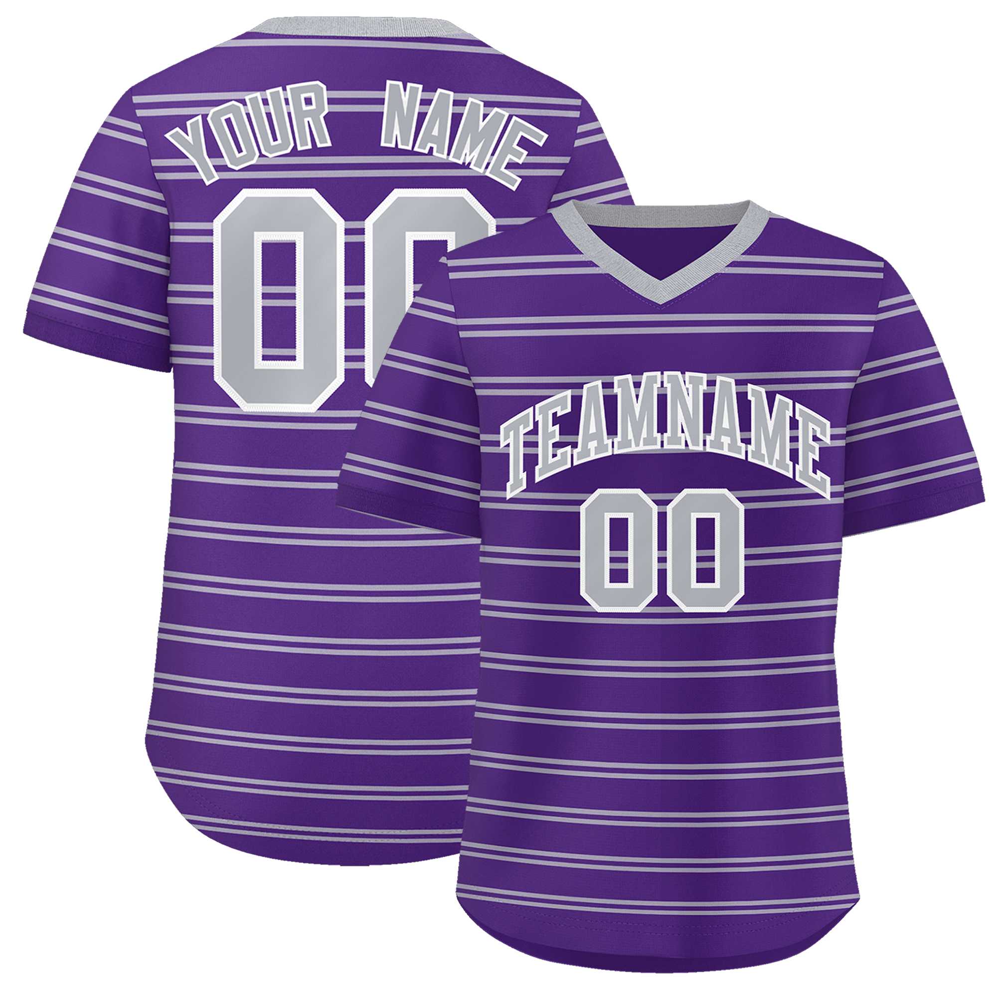 Custom Purple Gray Personalized Horizontal Stripe Authentic Pullover Baseball Jersey