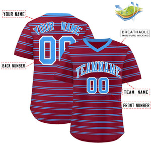 Custom Crimson Powder Blue Personalized Horizontal Stripe Authentic Pullover Baseball Jersey