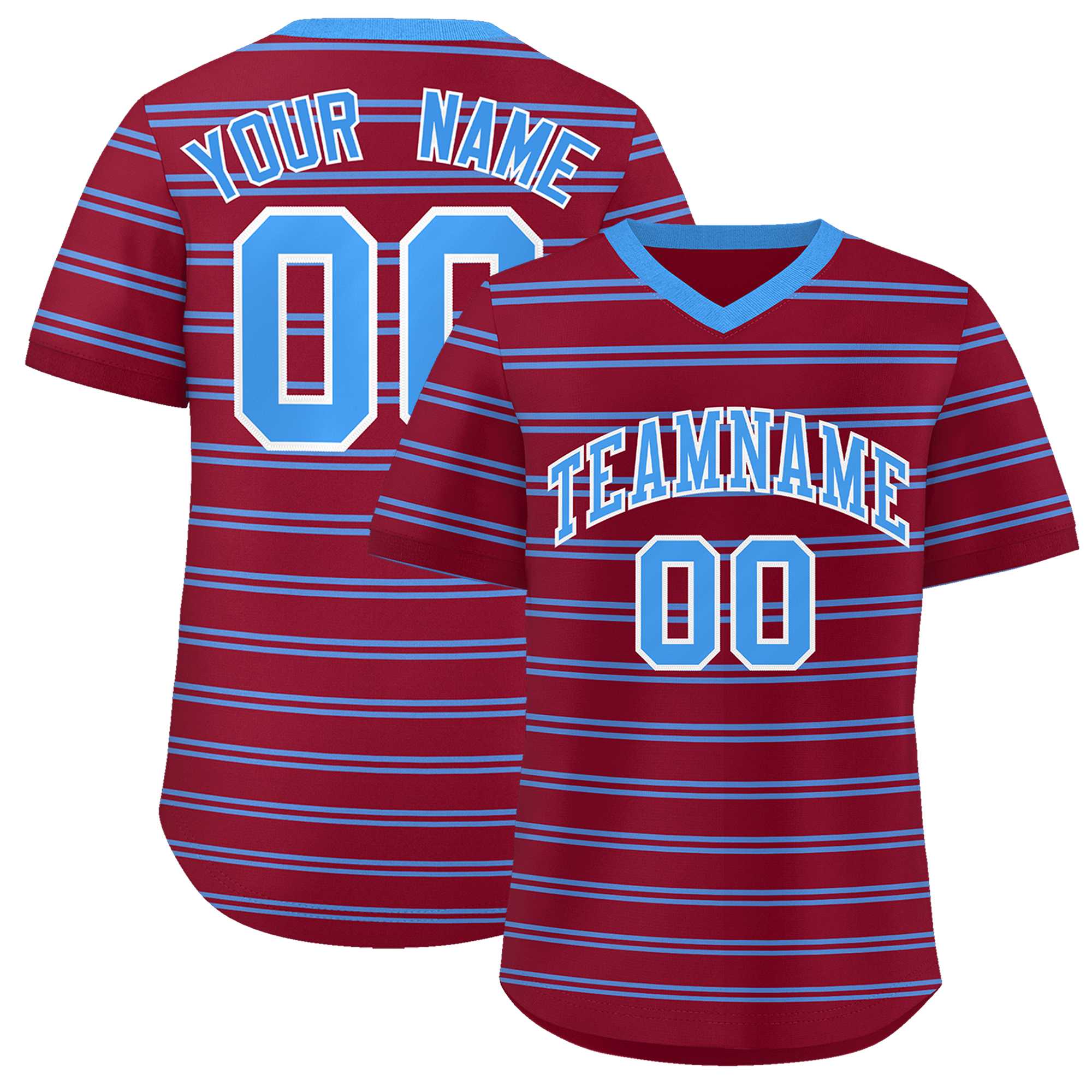 Custom Crimson Powder Blue Personalized Horizontal Stripe Authentic Pullover Baseball Jersey