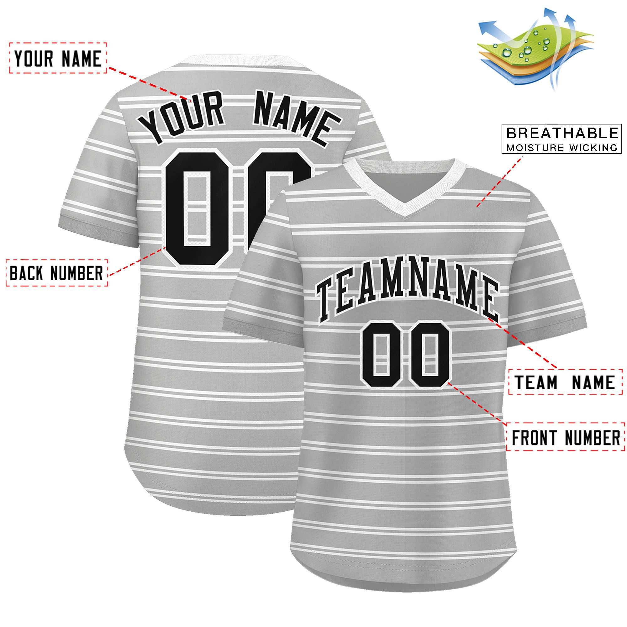 Custom Gray White Personalized Horizontal Stripe Authentic Pullover Baseball Jersey