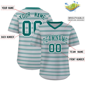 Custom Gray Aqua Personalized Horizontal Stripe Authentic Pullover Baseball Jersey