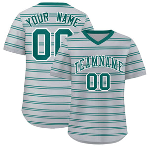 Custom Gray Aqua Personalized Horizontal Stripe Authentic Pullover Baseball Jersey