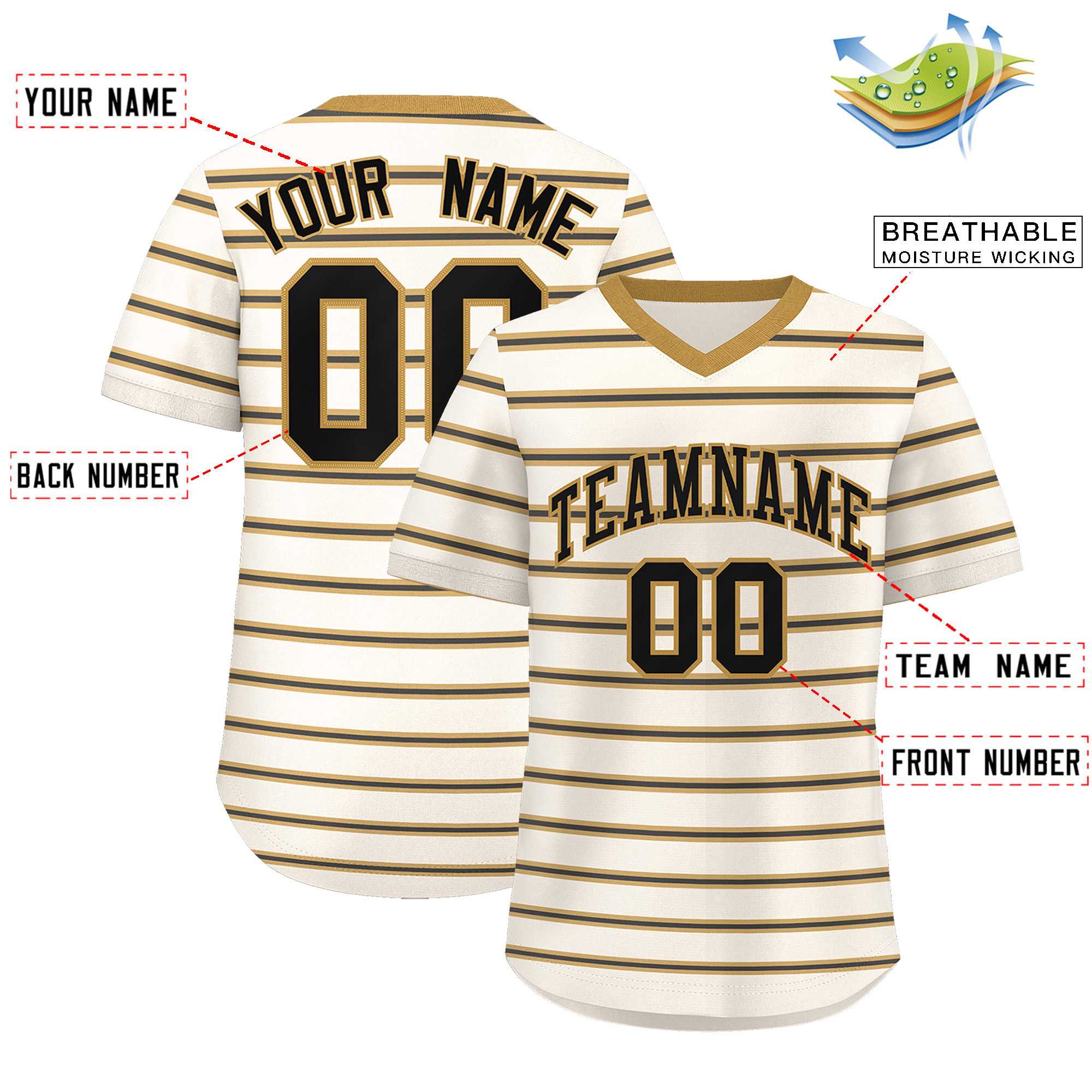 Custom Cream Old Gold-Black Personalized Horizontal Stripe Authentic Pullover Baseball Jersey