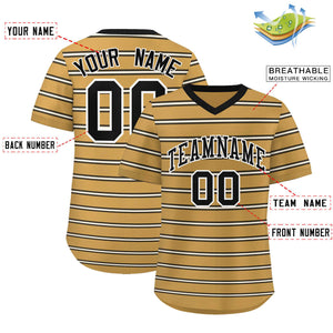 Custom Old Gold Black-White Personalized Horizontal Stripe Authentic Pullover Baseball Jersey