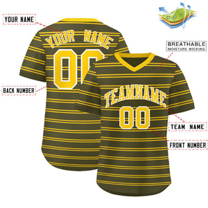 Custom Olive Gold Personalized Horizontal Stripe Authentic Pullover Baseball Jersey