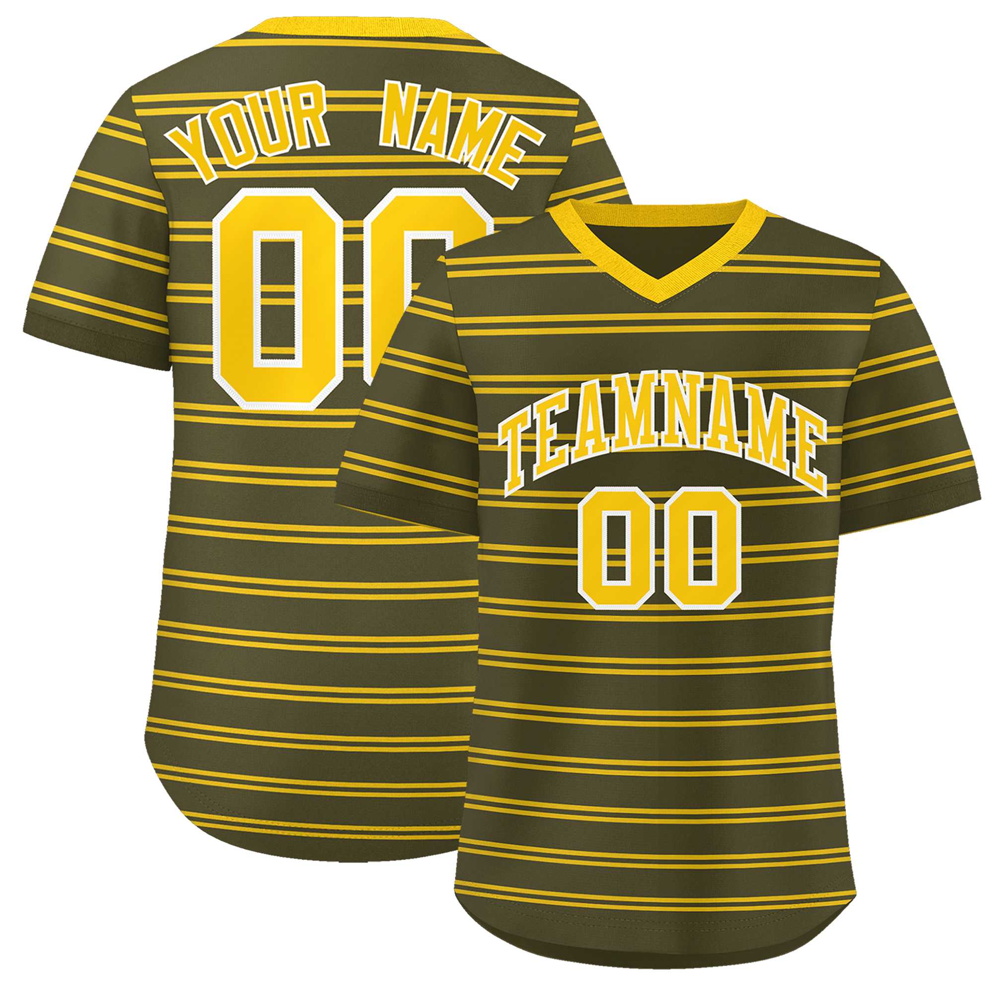 Custom Olive Gold Personalized Horizontal Stripe Authentic Pullover Baseball Jersey