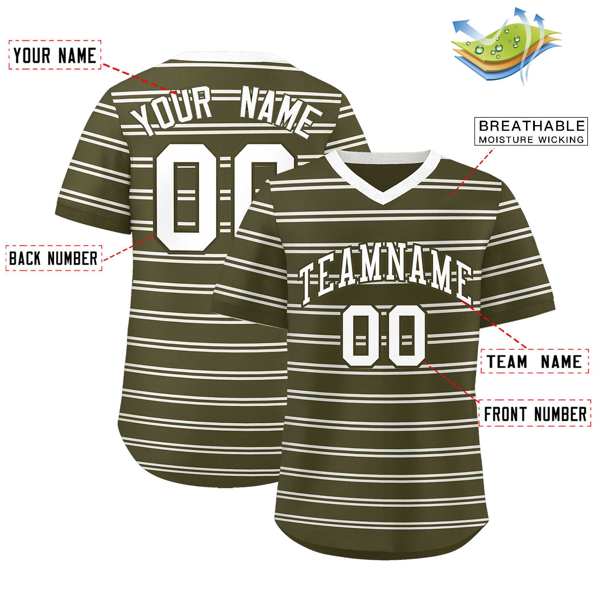 Custom Olive White Personalized Horizontal Stripe Authentic Pullover Baseball Jersey