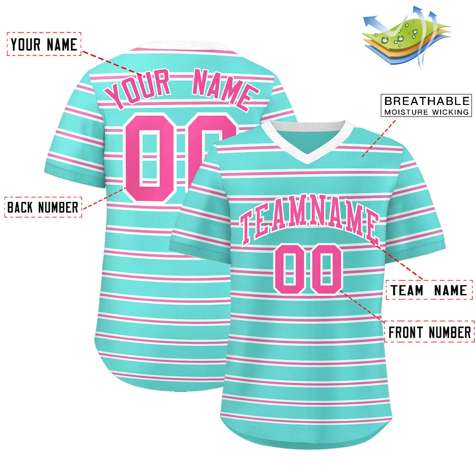 Custom Bright Green White-Pink Personalized Horizontal Stripe Authentic Pullover Baseball Jersey