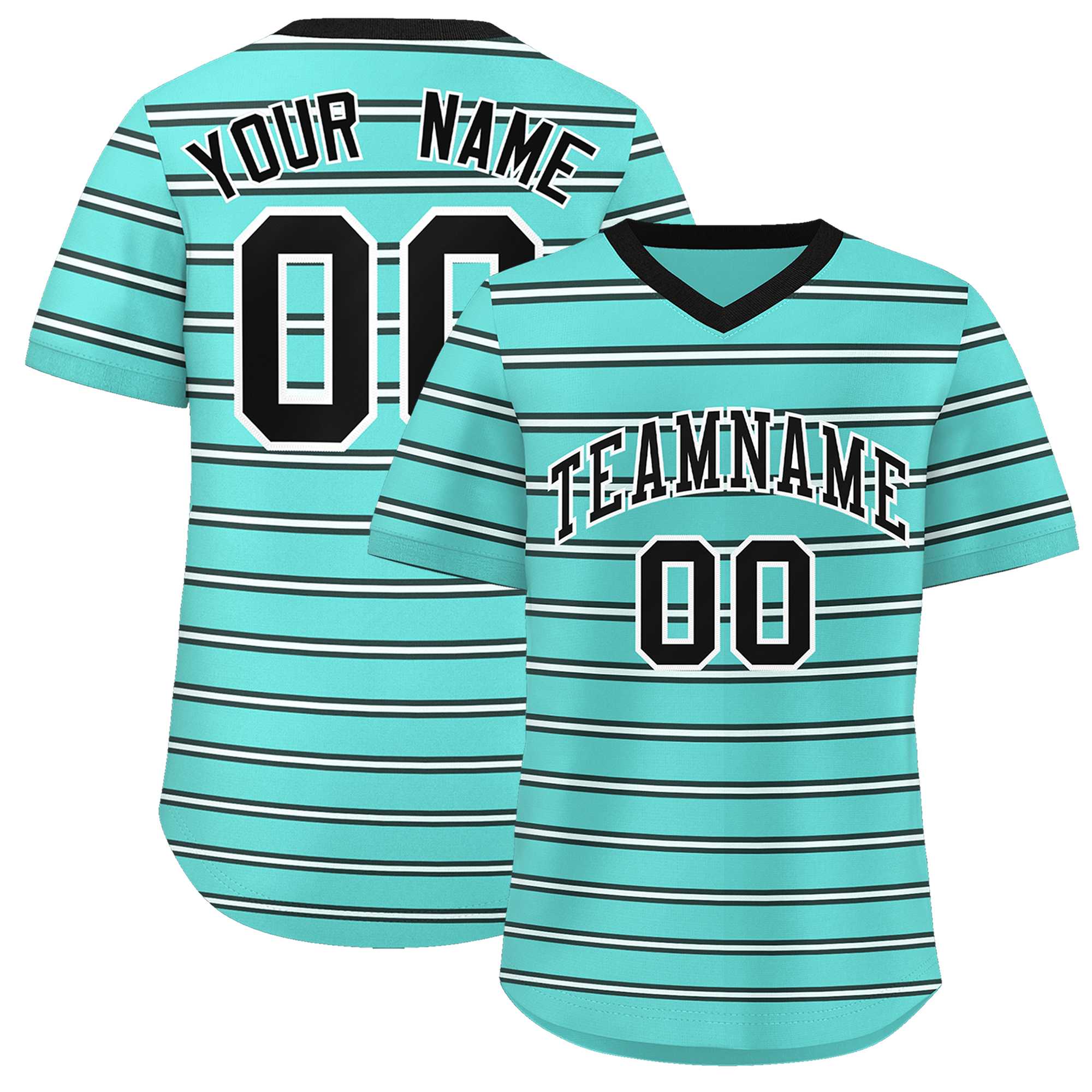 Custom Bright Green Black-White Personalized Horizontal Stripe Authentic Pullover Baseball Jersey