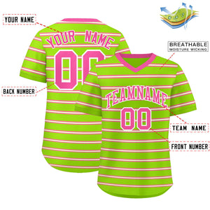 Custom Neon Green Pink-White Personalized Horizontal Stripe Authentic Pullover Baseball Jersey