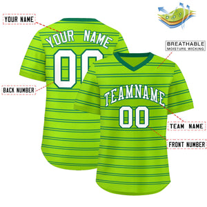 Custom Neon Green Kelly Green Personalized Horizontal Stripe Authentic Pullover Baseball Jersey