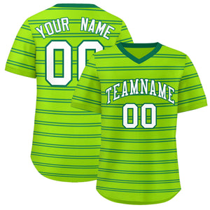 Custom Neon Green Kelly Green Personalized Horizontal Stripe Authentic Pullover Baseball Jersey