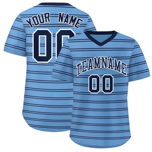 Custom Light Blue Navy Personalized Horizontal Stripe Authentic Pullover Baseball Jersey