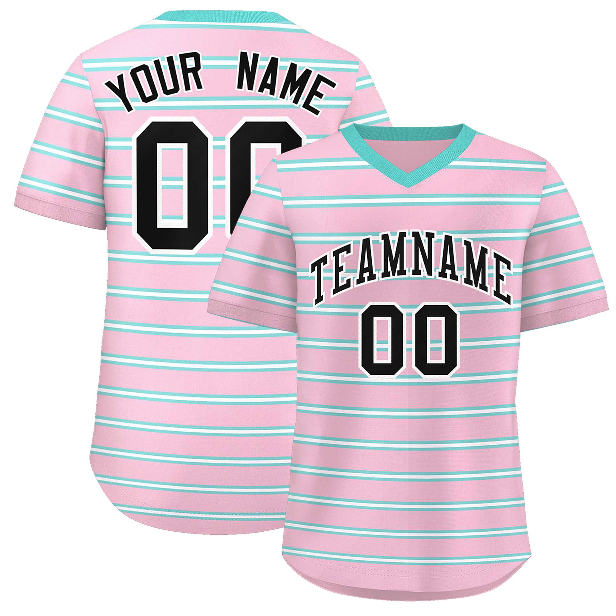 Custom Light Pink Bright Green-White Personalized Horizontal Stripe Authentic Pullover Baseball Jersey