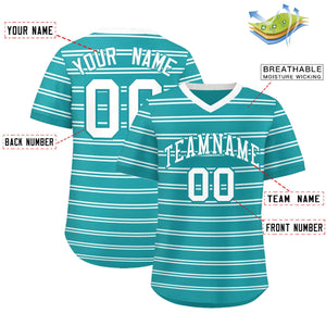 Custom Aqua White Personalized Horizontal Stripe Authentic Pullover Baseball Jersey