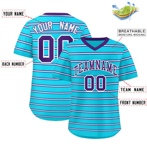 Custom Sky Blue Purple-White Personalized Horizontal Stripe Authentic Pullover Baseball Jersey