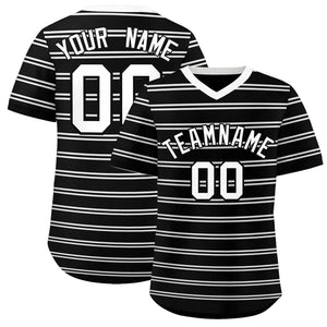 Custom Black White Personalized Horizontal Stripe Authentic Pullover Baseball Jersey