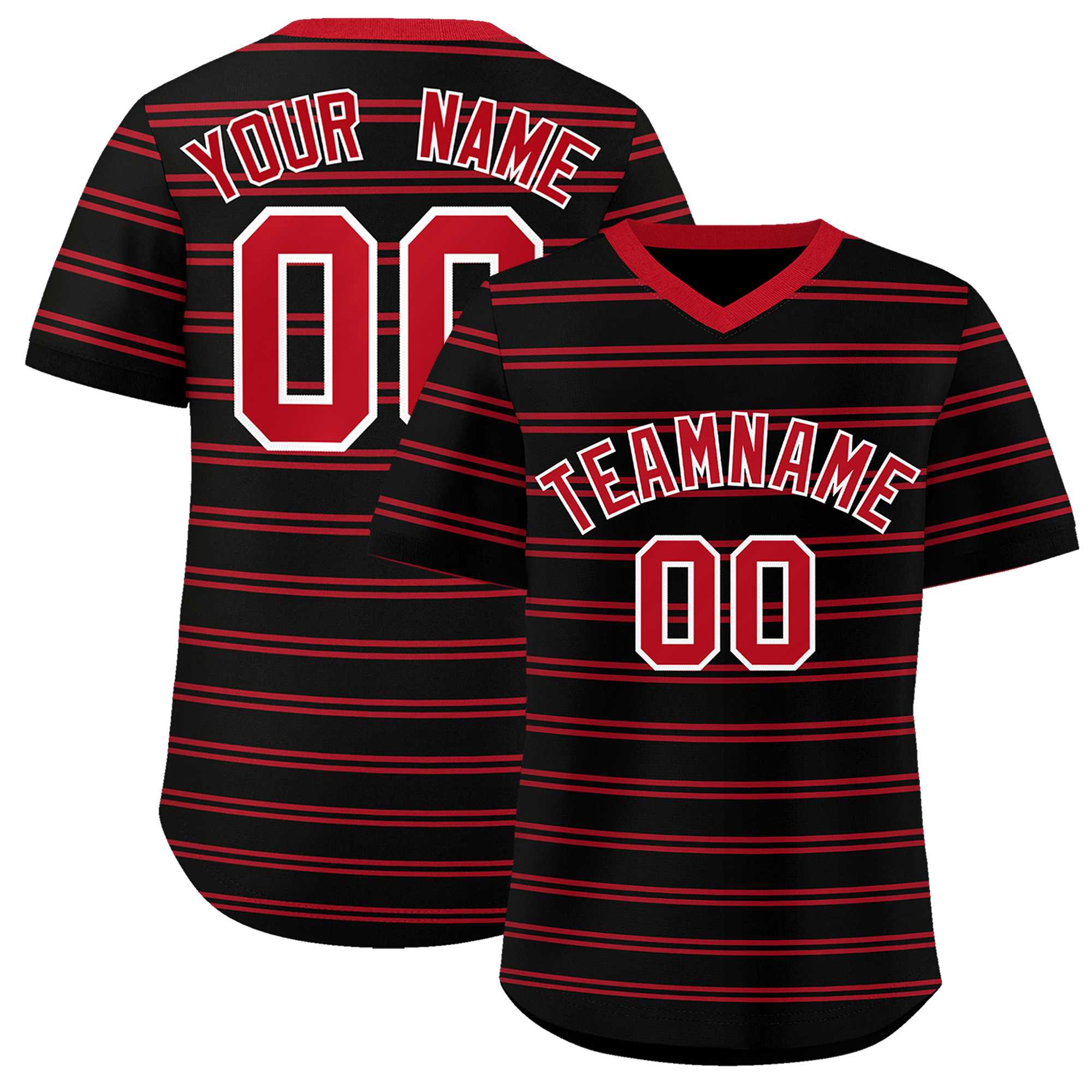 Custom Black Red Personalized Horizontal Stripe Authentic Pullover Baseball Jersey