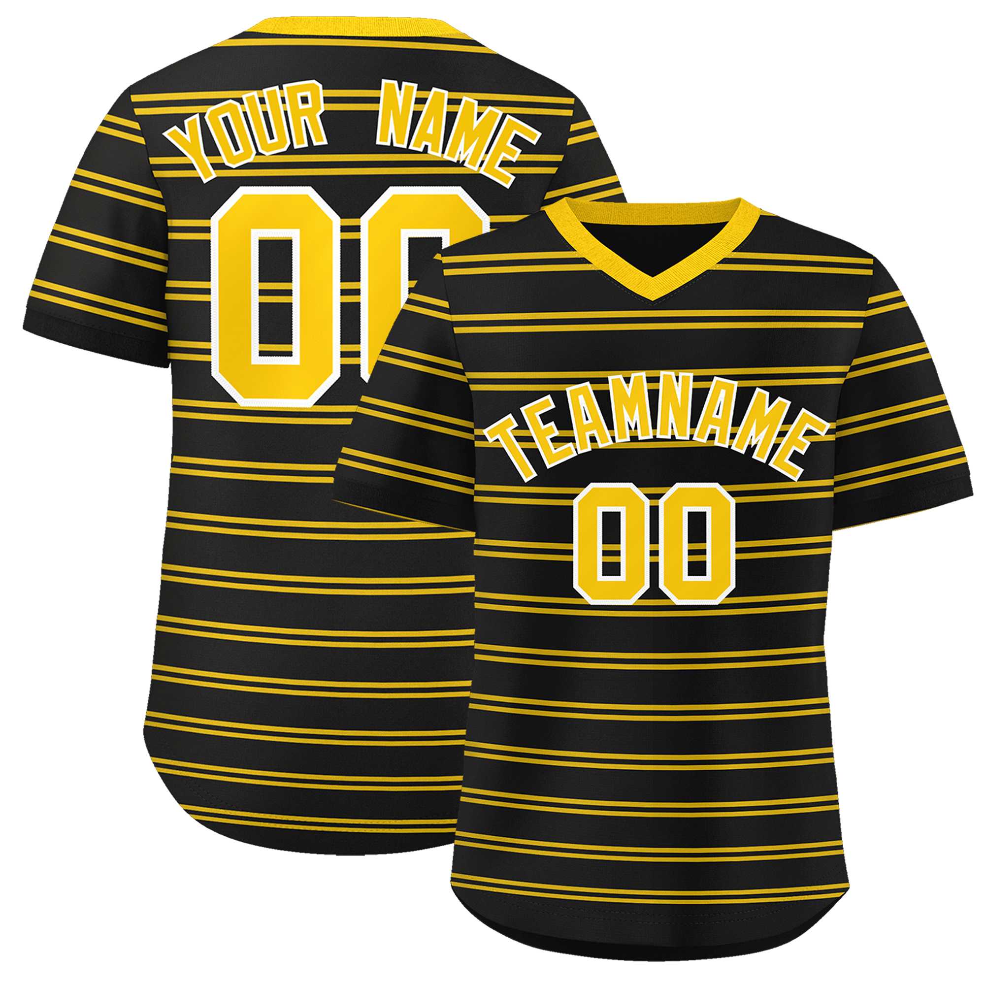 Custom Black Gold Personalized Horizontal Stripe Authentic Pullover Baseball Jersey