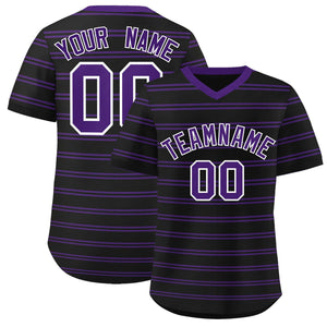 Custom Black Purple Personalized Horizontal Stripe Authentic Pullover Baseball Jersey