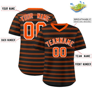 Custom Black Orange Personalized Horizontal Stripe Authentic Pullover Baseball Jersey