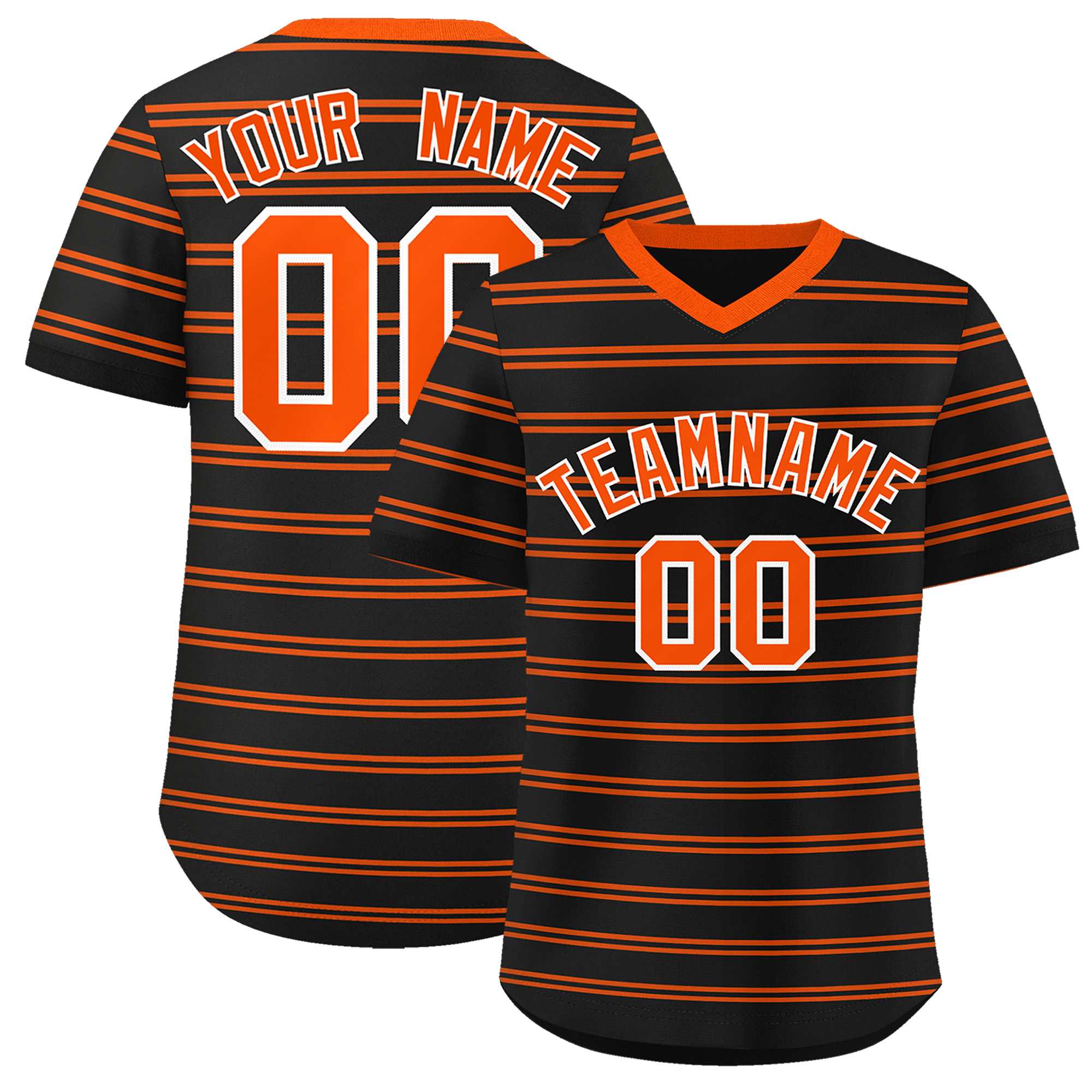 Custom Black Orange Personalized Horizontal Stripe Authentic Pullover Baseball Jersey