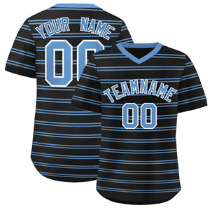 Custom Black Light Blue Personalized Horizontal Stripe Authentic Pullover Baseball Jersey