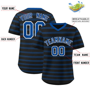 Custom Black Royal Personalized Horizontal Stripe Authentic Pullover Baseball Jersey