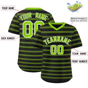 Custom Black Neon Green Personalized Horizontal Stripe Authentic Pullover Baseball Jersey