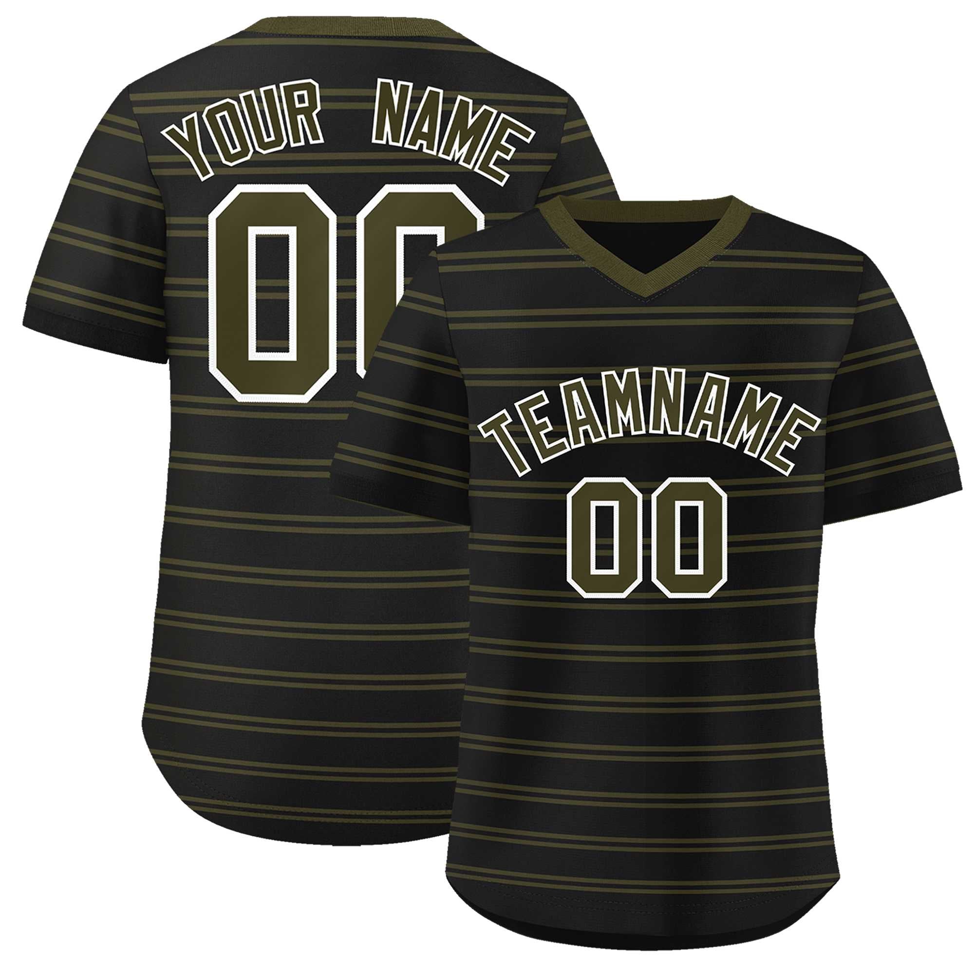 Custom Black Olive Personalized Horizontal Stripe Authentic Pullover Baseball Jersey