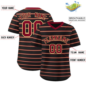 Custom Black Crimson-Khaki Personalized Horizontal Stripe Authentic Pullover Baseball Jersey