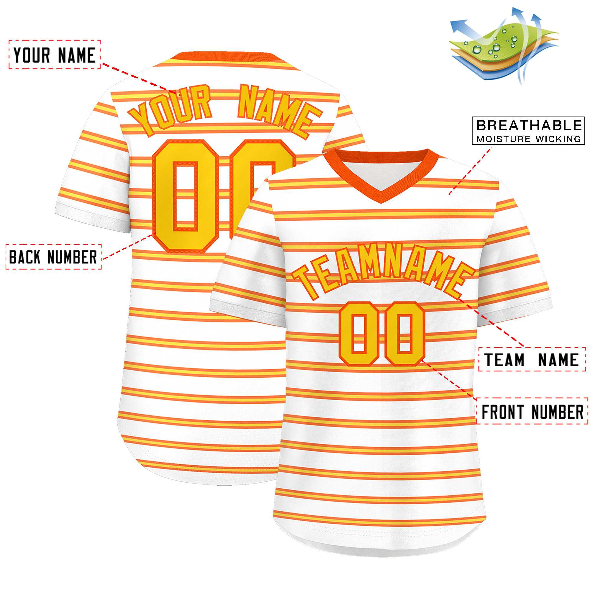 Custom White Orange-Gold Personalized Horizontal Stripe Authentic Pullover Baseball Jersey