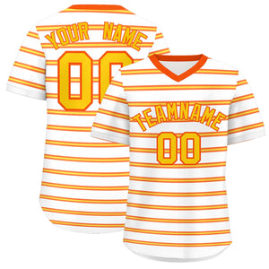 Custom White Orange-Gold Personalized Horizontal Stripe Authentic Pullover Baseball Jersey