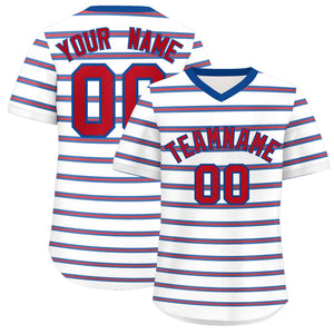 Custom White Royal-Red Personalized Horizontal Stripe Authentic Pullover Baseball Jersey