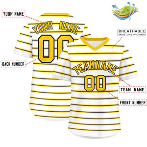 Custom White Gold-Black Personalized Horizontal Stripe Authentic Pullover Baseball Jersey